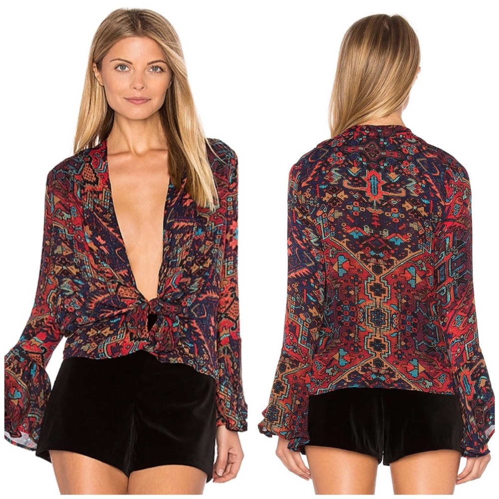 STONE COLD FOX SILK CARPET PRINT RADICAL BLOUSE